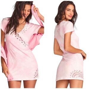 NEW LoveShackFancy Mildred Mini Wrap Dress in Island Pink Hand Dye Small